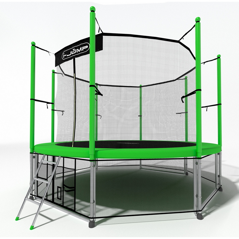 Батут i-Jump Classic 8FT 244 см с нижней сетью и лестницей зеленый 800_800