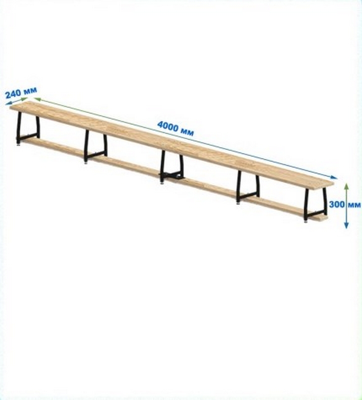 Скамейка гимнастическая 4000мм (щит.сосна) ножки метал с РО Dinamika 724_800